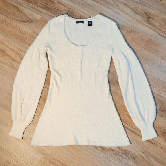 💜Moda International Ivory Soft Long Balloon Sleeve Tunic Sweater Small - Picture 1 of 11